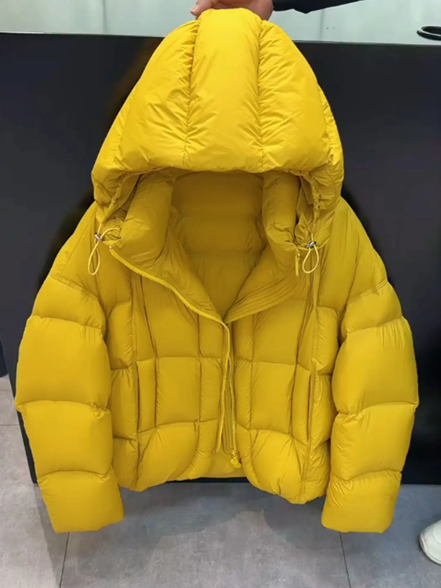 

Женский пуховый топ Puff Yellow ort, новинка 2025, зима Thiened с высокой талией, корейский Sle Commute Faion, полиэфирное волокно