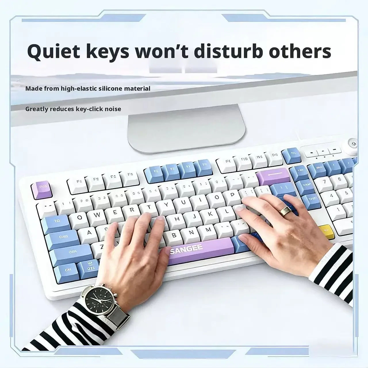 98Keys Wired Keyboard RGB Glow Multimedia Control Knob Low Noise Mechanical-Sense Keyboard Ideal for Office Typing PC Gaming