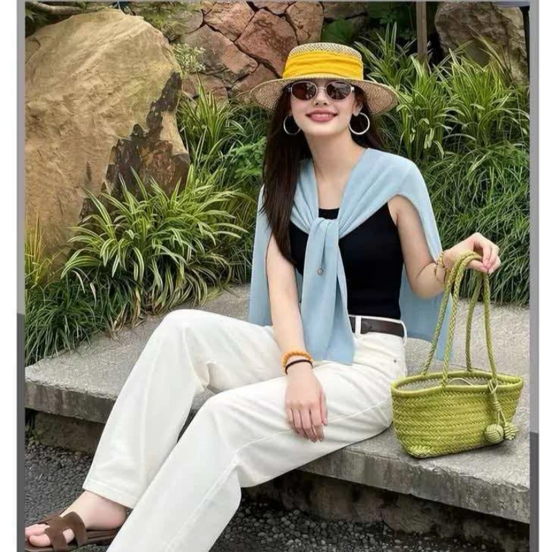 MVLYFLRT Summer Knitted Shawl Women's Casual Sunscreen Air Conditioning Shirt Shoulder and Neck Protector Versatile Camback