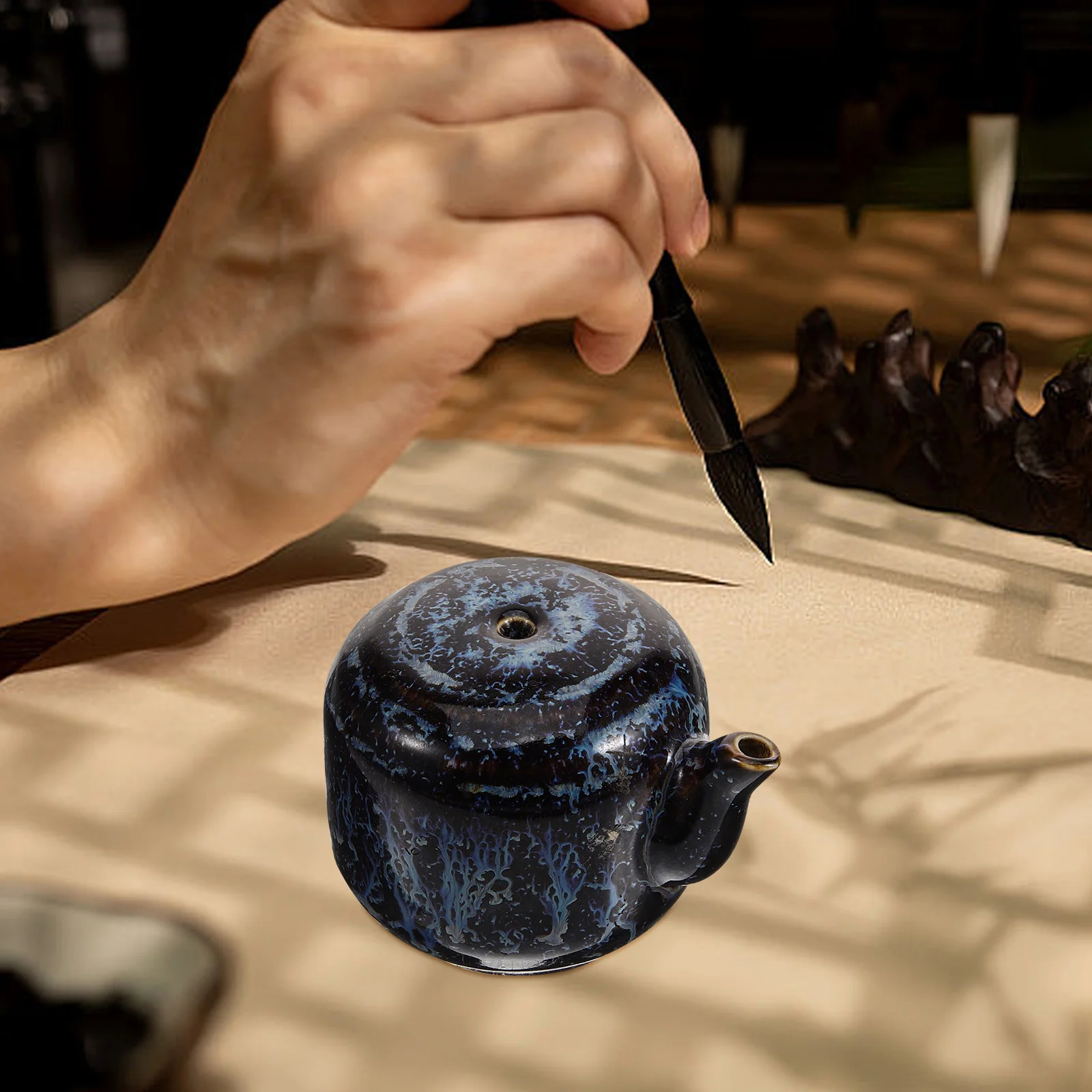 Ceramic Inkstone Drops Blue Kettle Traditional Water Dropper Painting Accessories