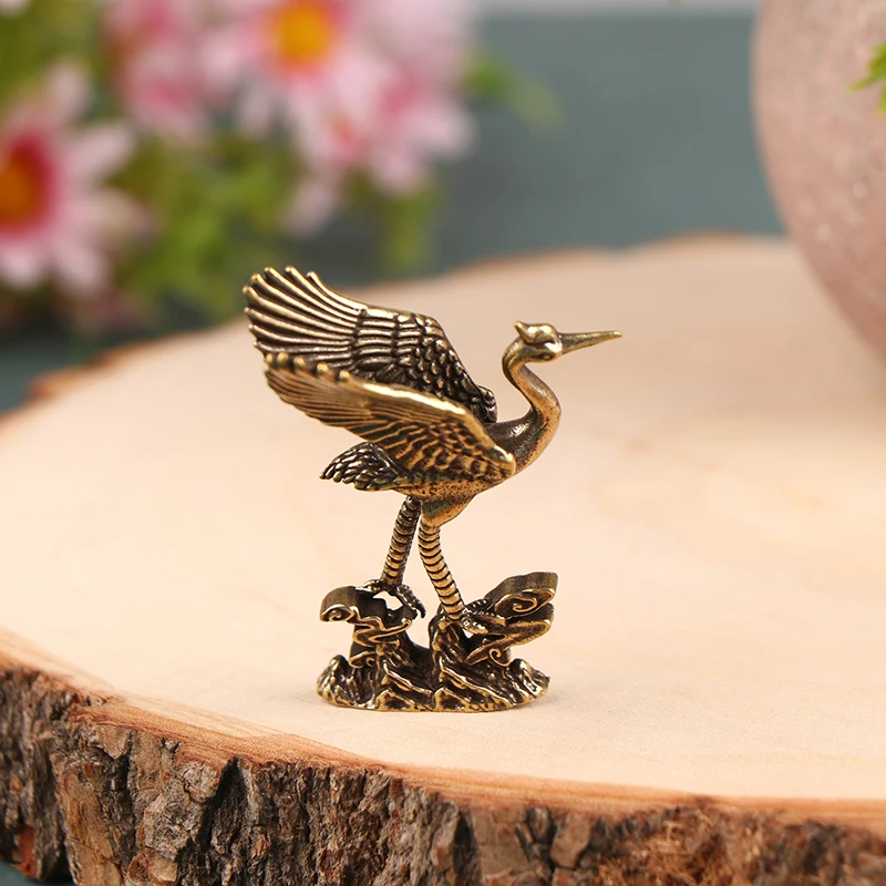 1Pc Brass Crane Figurines Miniatures Desktop Ornaments Living Room Decorations Crafts Accessories Small Animal Statue Decor