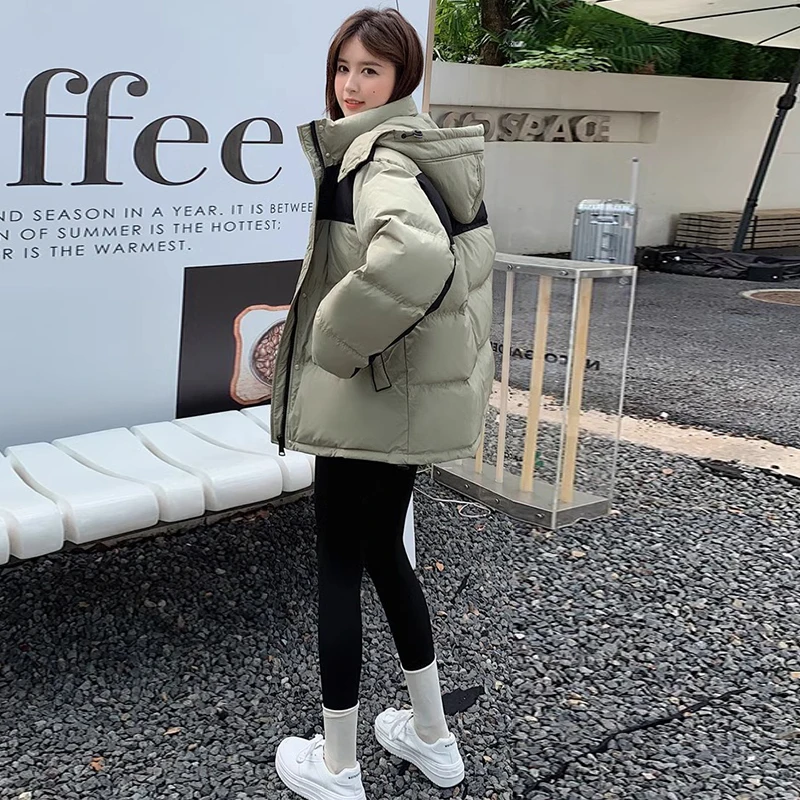 

2024 Winter Thickened down Cotton Jacket Women's Loose Fit Hooded Short Coat Korean Style Commute Cotton Padded Coat