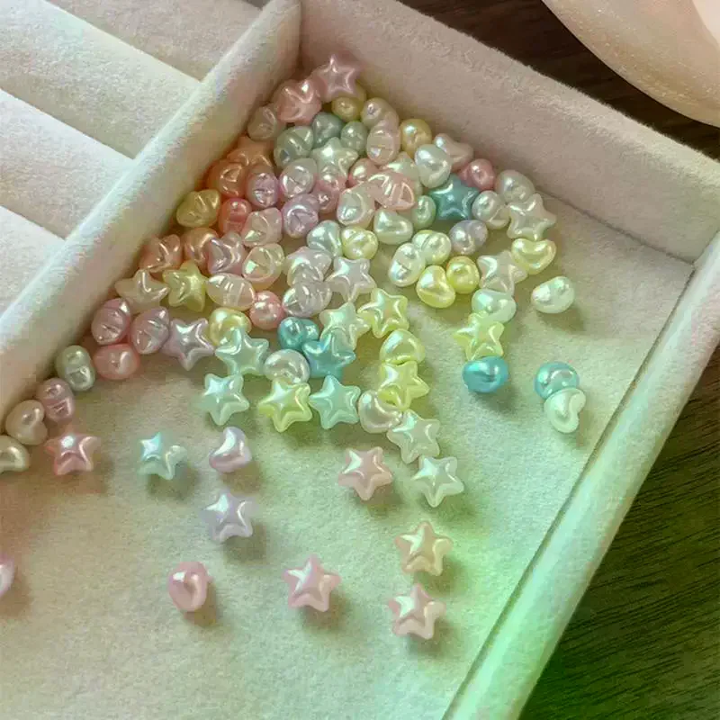 /ACR/Kawaii Star Heart Nail Rhinestones 3D Pearlescent Colorful Peach Heart Star Nail Charms Cute Nail Decoration 50Pcs