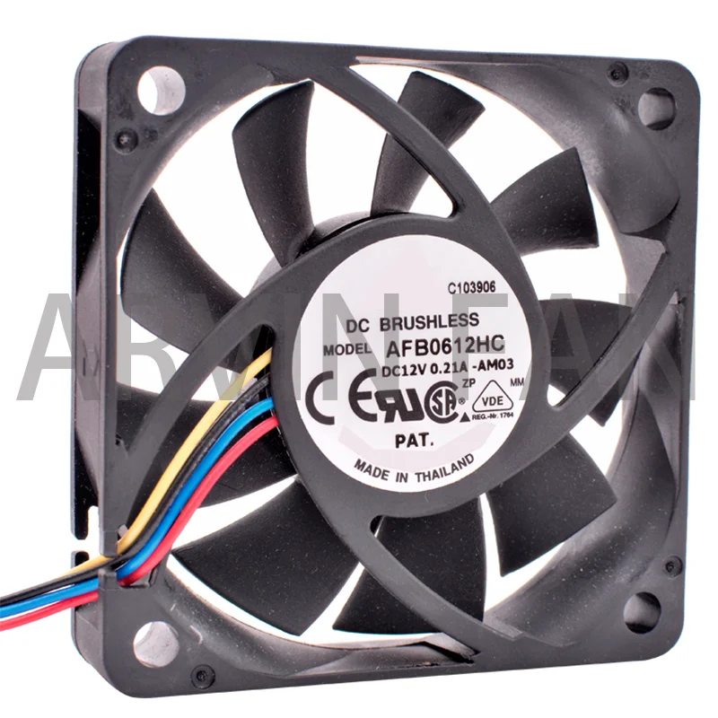 Duplo rolamento de esferas Chassis CPU Ventilador, 6cm, 60x60x13mm, DC 12V, 0.21A, 4 Linhas, AFB0612HC-AM03