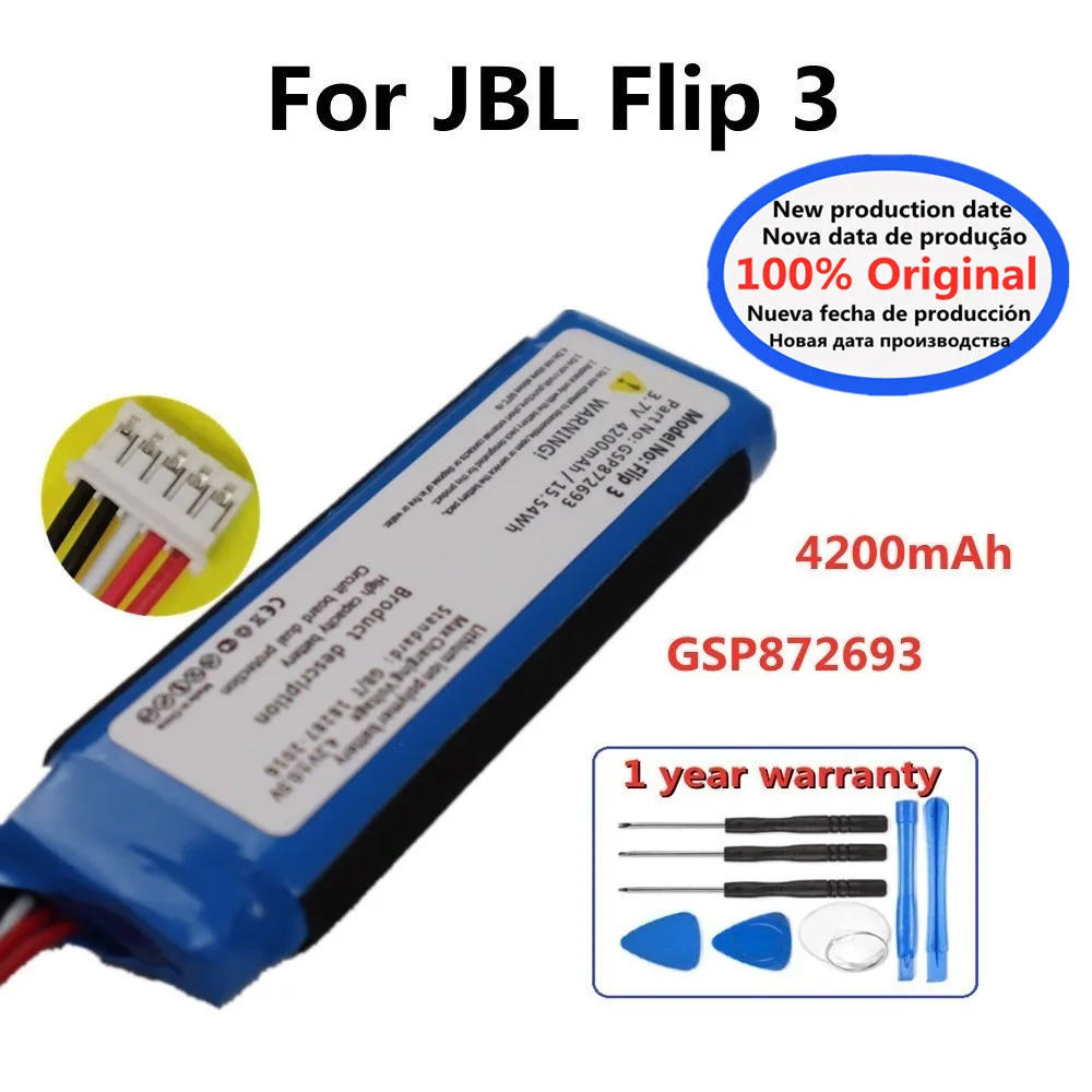 3.7V 4200mAh GSP 872693   P P P P 763098   03 batería recargable Original para JBL Flip 3 Flip3 Altavoz Bluetooth inalámbrico batería + herramientas
