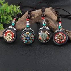 Nepal Thangka Pendant Male Green Mother Manjusri Ebony Buddha Retro Necklace Wool Chain Pendant Female Amulet Patron Lucky Safe