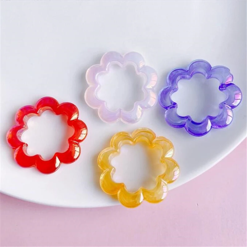 10pcs/lot new resin acrylic hollow flower beads charm connectors for diy earrings hair jewelry making accessories material