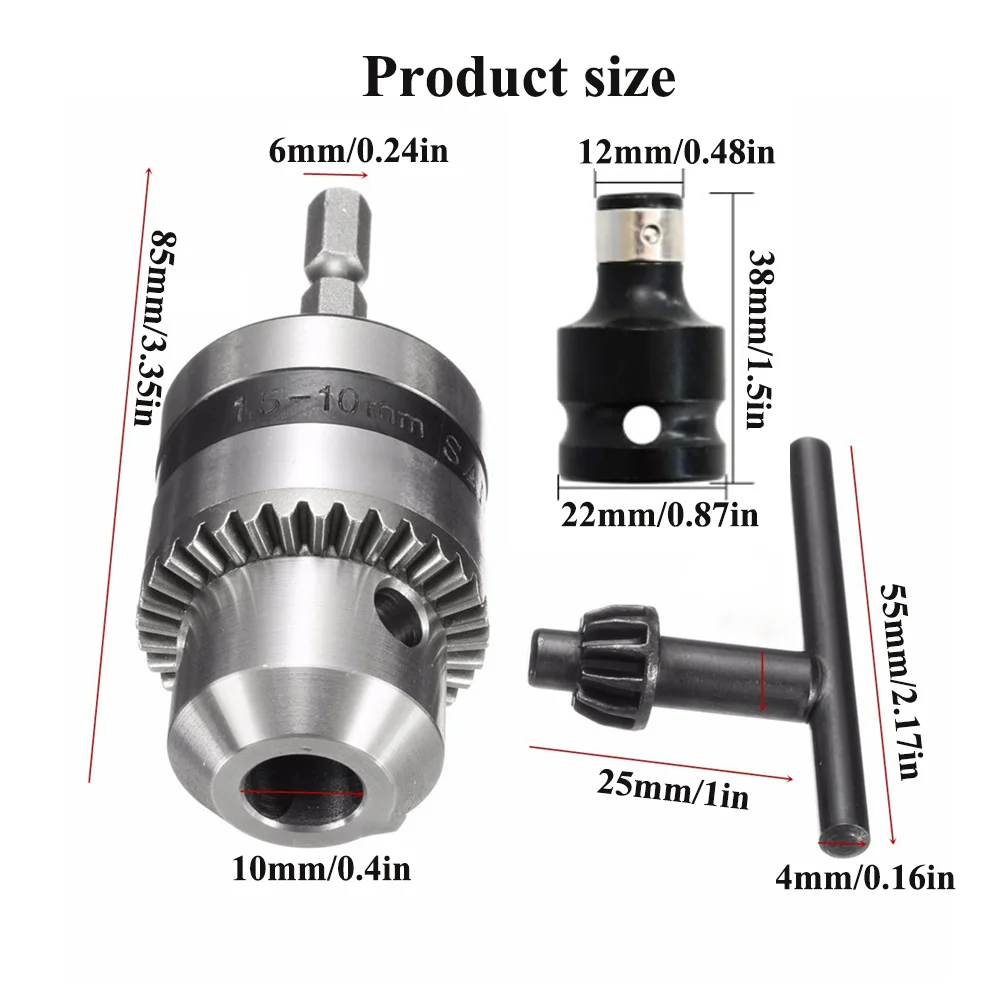 1.5-10mm 3/8-24UNF+1/4 Hex Head 3/8 Thread Extension Rod Light Wrench Drill Chuck Power Tool Accessories