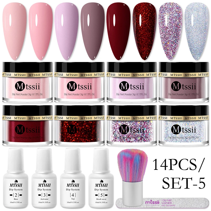 5/10g Dipping Nail Powder Set Nude Pink Red Glitter Nail Dipping System Nail Kit Dust Nail Art Natural Dry Without Lamp Manicure