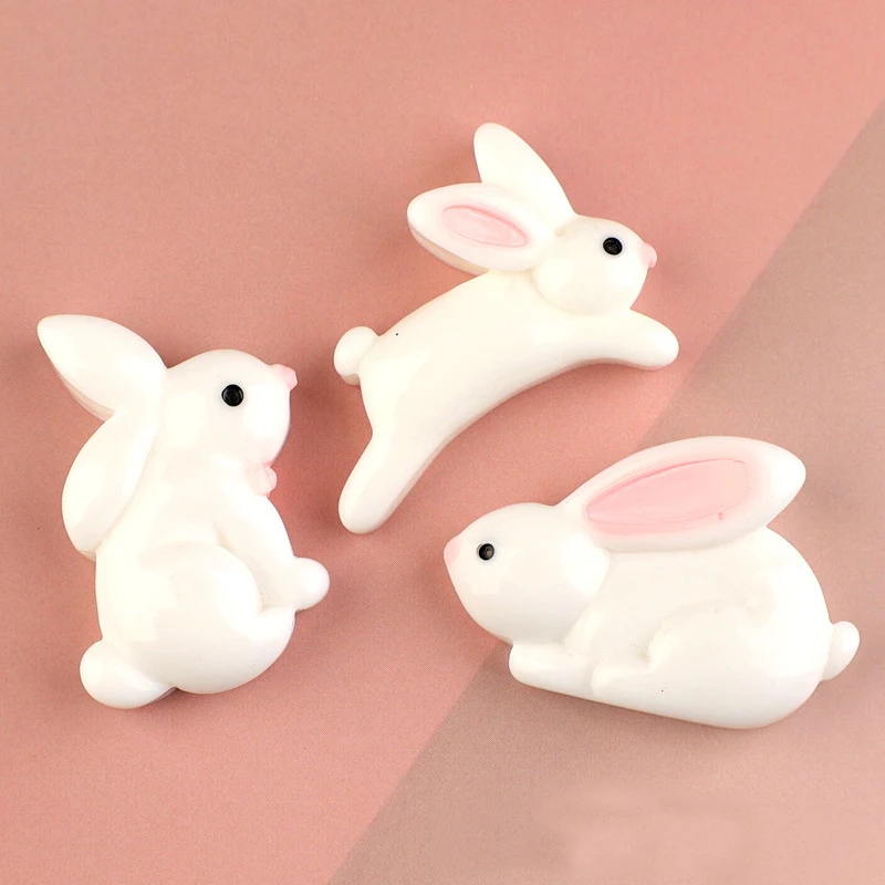 10pcs 16*11mm Small Rabbit Resin 3D Bunny Craft Charm Micro Landscape Figurines Garden Miniatures Decoration Cabochons Flat Back