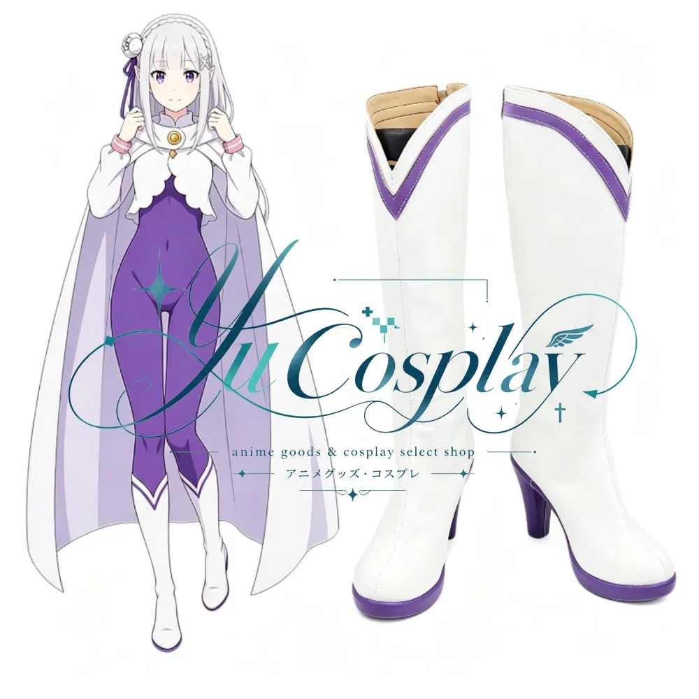 Re Zero Emilia Cosplay Shoes Fantasy Anime Heroine Boots Custom Stage Footwear