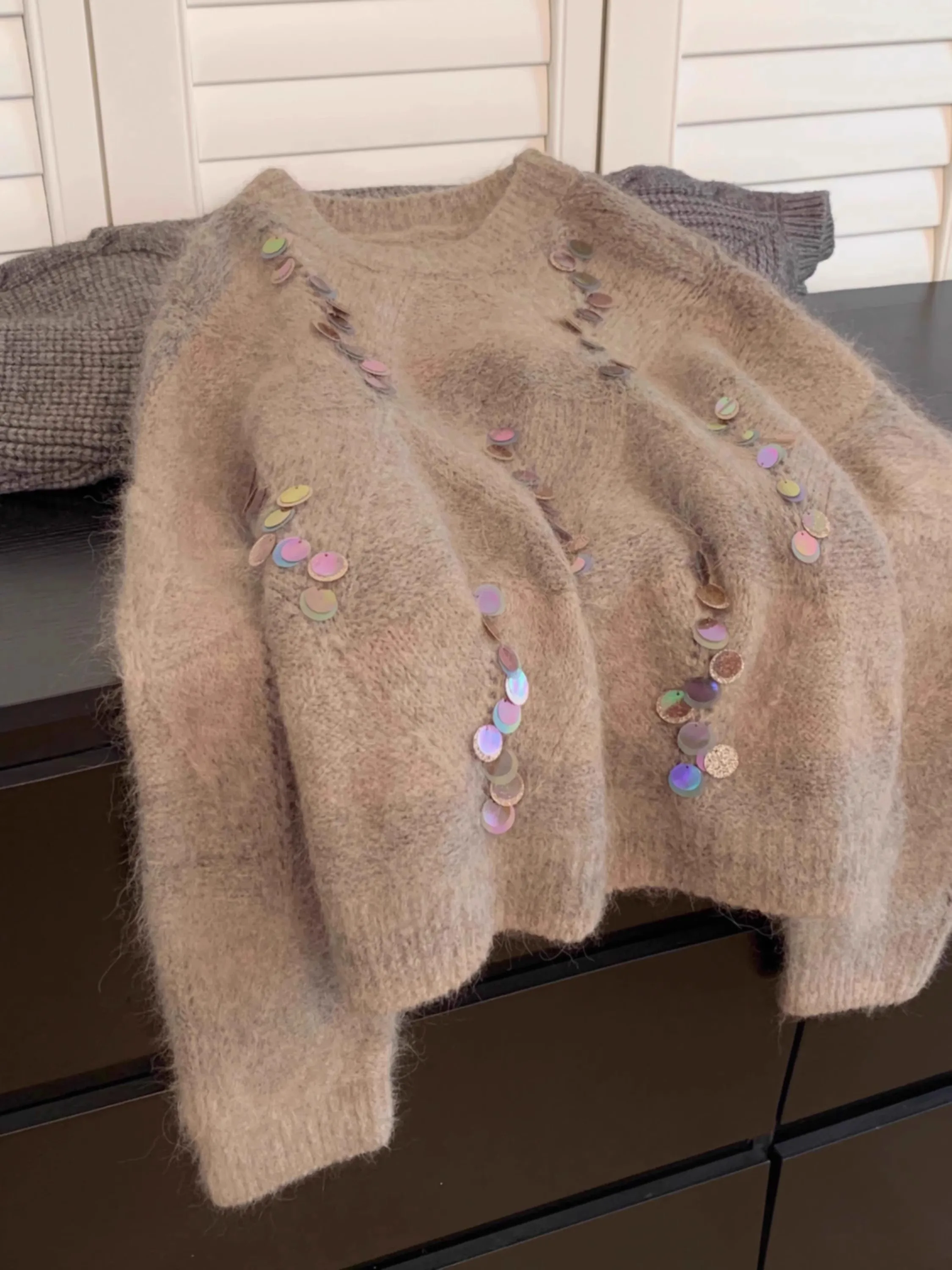 

Sweaters Jumpers Pullovers Women Gold Brushed Fur Collar Cropped Regular Christmas Holiday Winter Festival Season Celebration OL