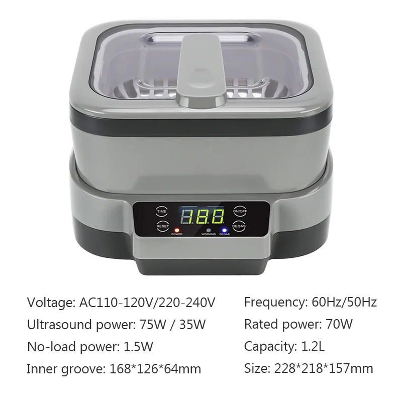 1.2L Two powers Ultrasonic Digital cleaner Baskets Jewelry Watches Dental Heating Mute Ultrasonic Fruits Cleaner bath 110-240V