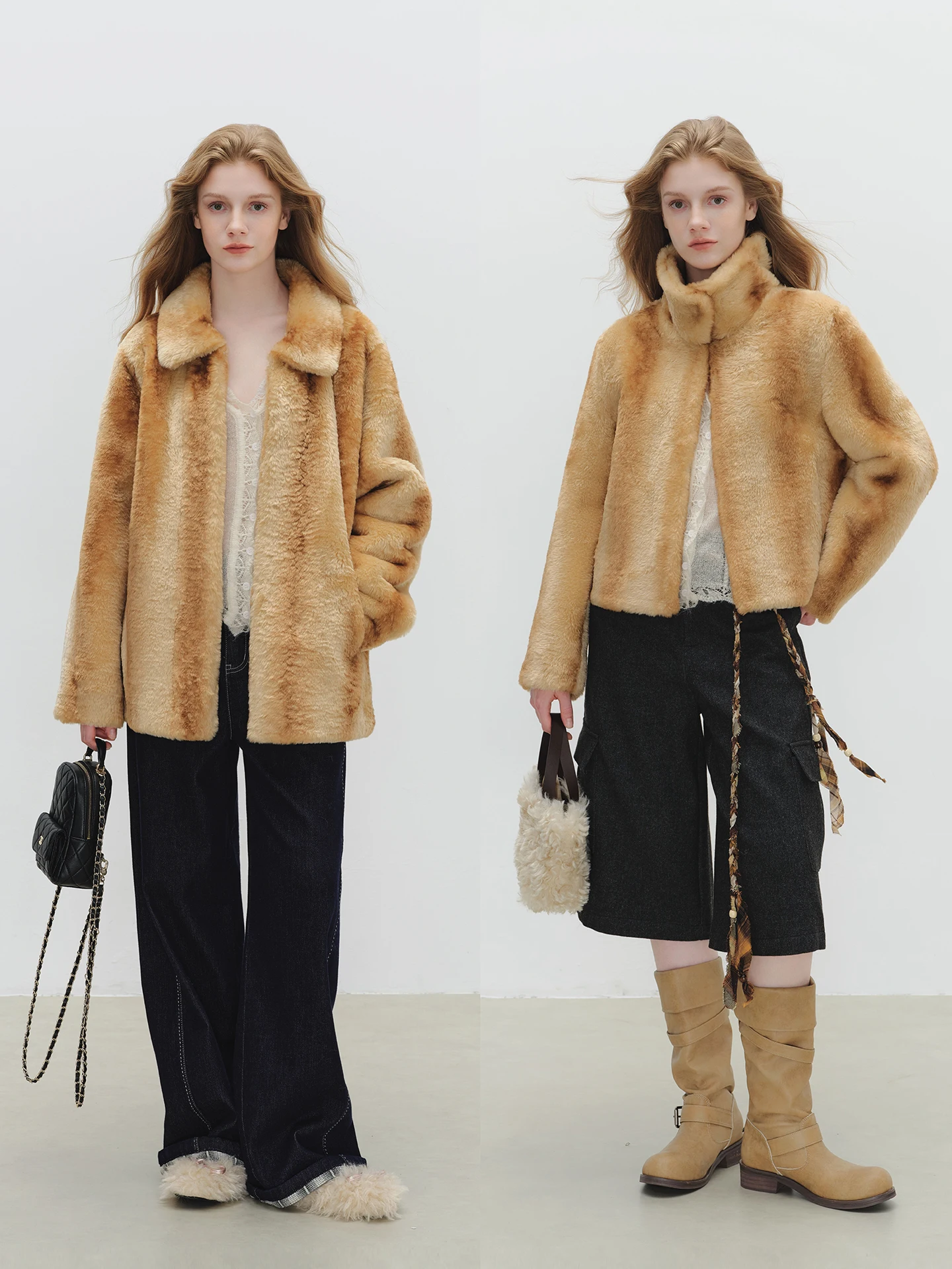 

Винтажная версия Sle ort, янтарная легкая рябь, экологически чистая меховая куртка средней длины, женская модная верхняя одежда для барбекю