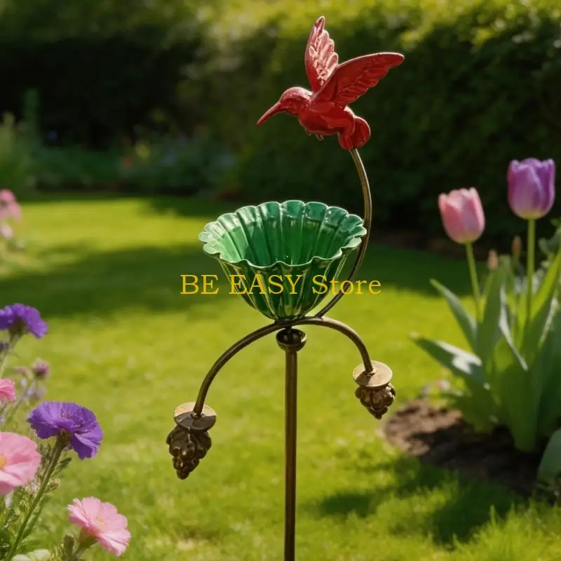 E28F Heavy Duty Freestanding Birdbaths Bowl Outdoor Standing Garden Bird Bath Bird Feeder Bowl Metal Stake Decoration
