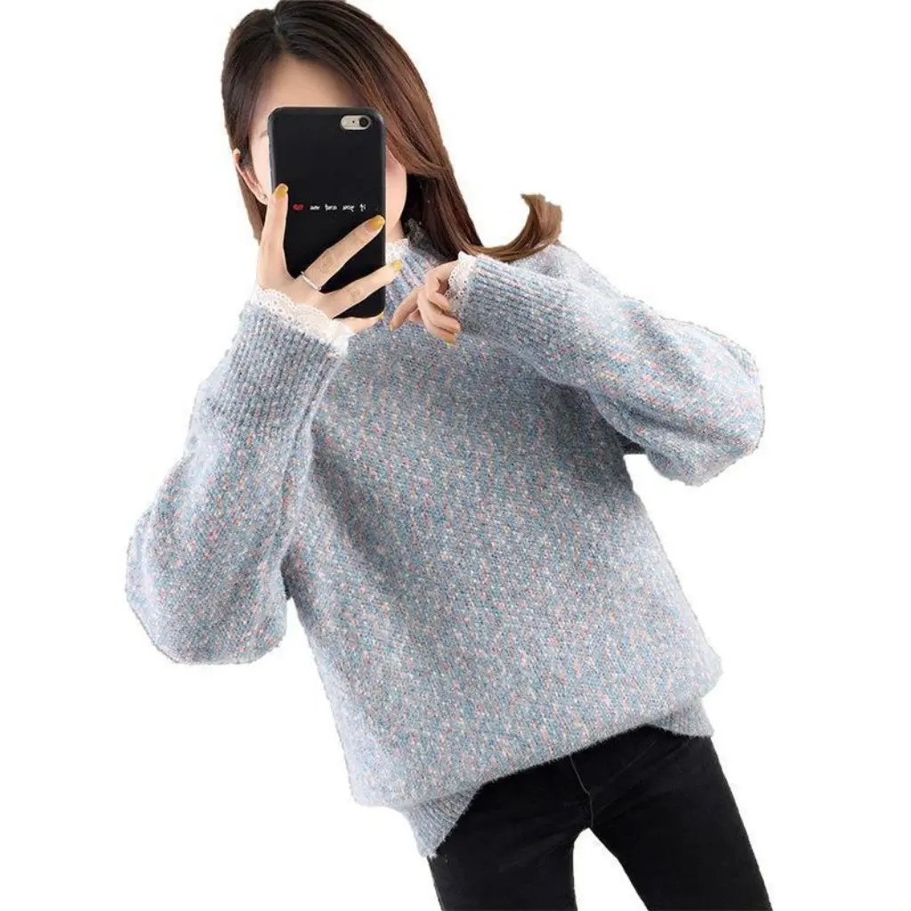 

Women's Half Turtleneck Sweater European American Style Loose Fit Thick Knitted Base Shirt Autumn Winter Fashion
