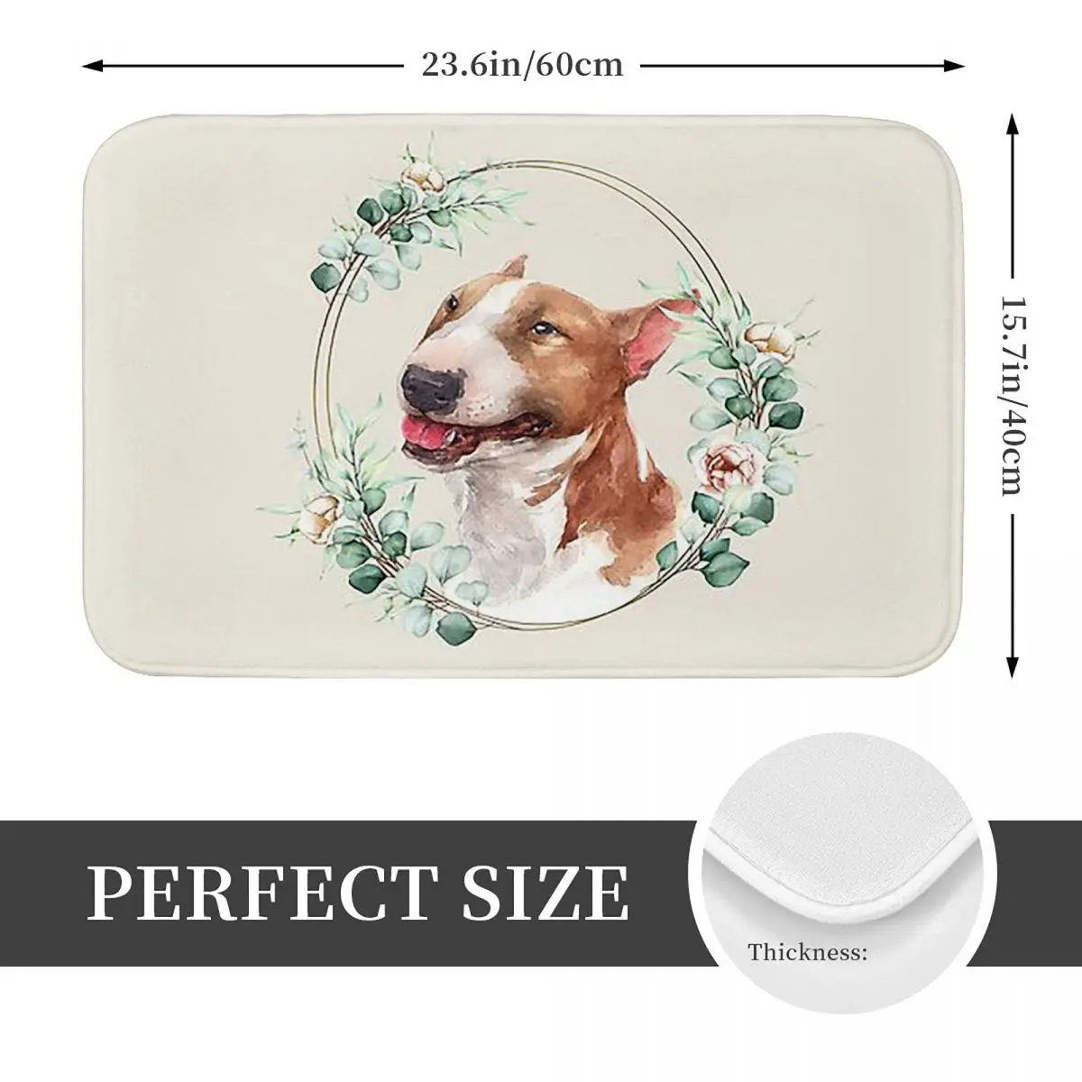 Bull Terrier Dog In A Floral Gold Wreath Frame Non-slip Doormat Floor Mat Carpet Rug for Kitchen Entrance Balcony Footpad Mats