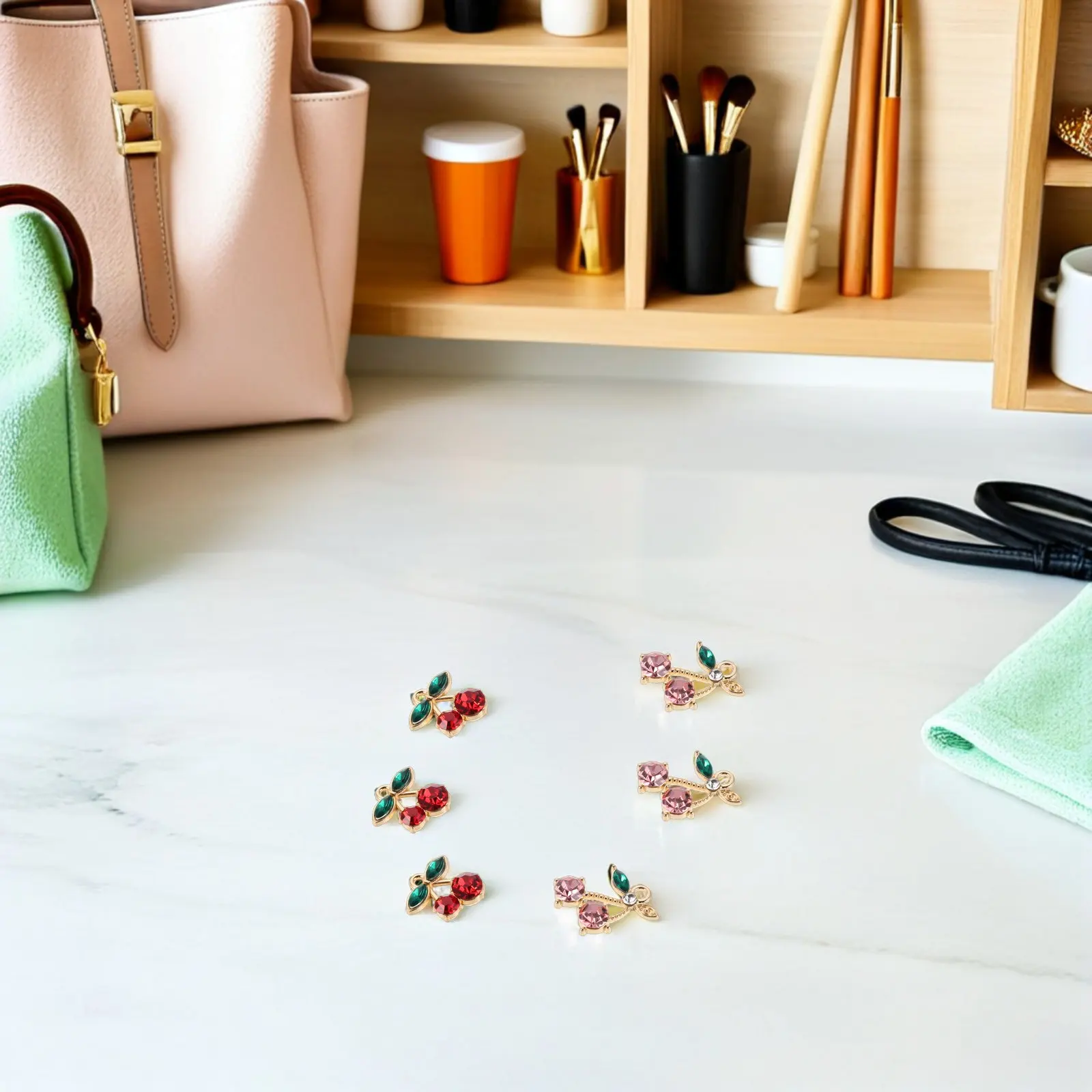 40Pcs Alloy Cherry Pendants with Sparkling Rhinestones Cute Cartoon Fruit Charms for DIY Jewelry Making Bracelet Necklace