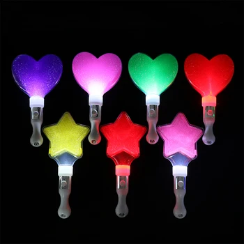 색상 변경 LED 글로우 스틱, 하트 별 모양, 빛나는 콘서트 응원 튜브, 웨딩 파티 라이트 스틱, 1PC