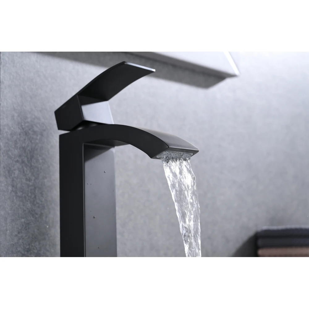 Single Handle Waterfall Bathroom Vanity Sink Faucet with Extra Large Rectangular Spout