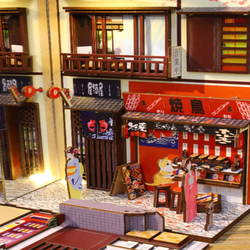 OUZEYZ Cherry Blossom Book Nook DIY، مدينة خشبية مصغرة ثلاثية الأبعاد، نموذج على الطراز الياباني للمراهقين #4