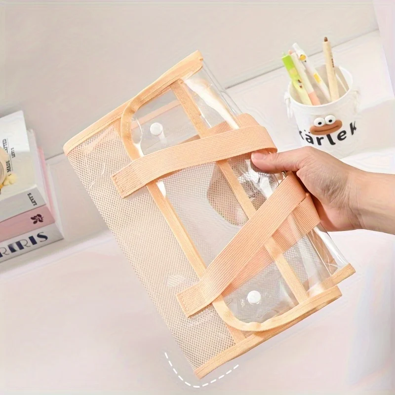 1pc large-capacity portable transparent waterproof handheld file folder, retractable file storage bag, PVC self-adhesive file st