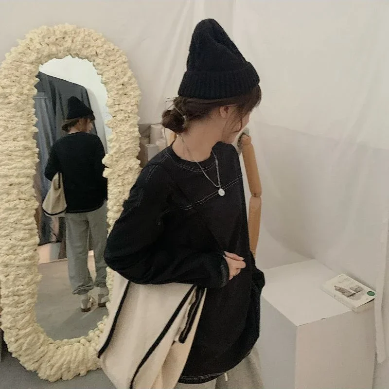 長袖 Tシャツ レディース ルーズ 春 原宿 ミニマリスト カジュアル 学生 ソフト デイリー オールマッチ 人気 ヴィンテージ ファッション イン 新作