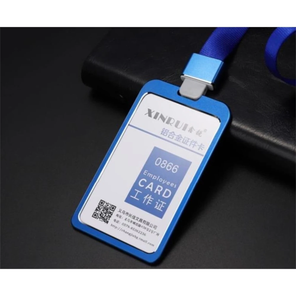 Horizontal Style Bank Credit Card Badge Holder Metal Material Bus Id Card Holders With Lanyard