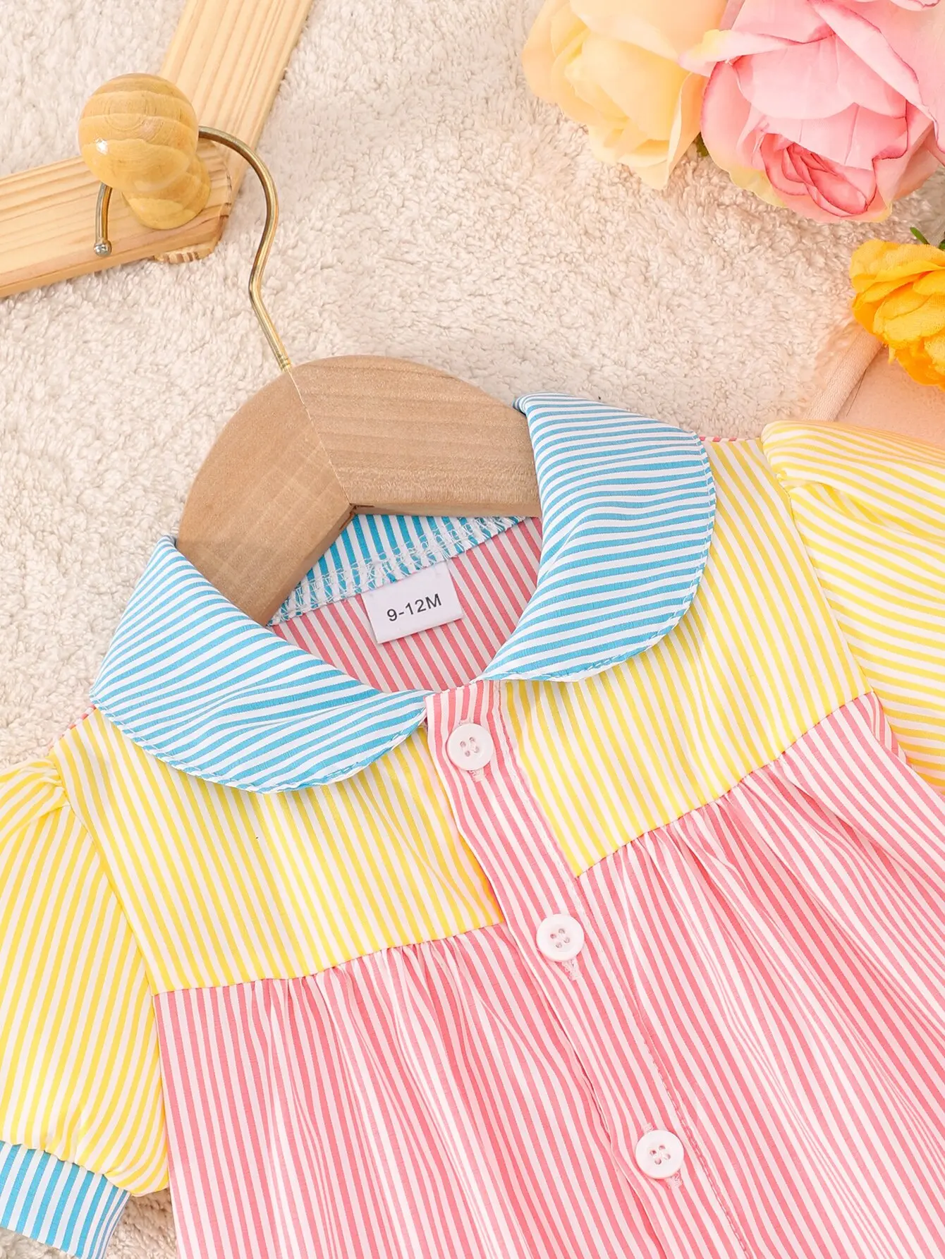 Summer Baby Girl Cute Sweet Breathable Comfortable Casual Dress Shirt Collar Patchwork Patchwork Lantern Sleeve