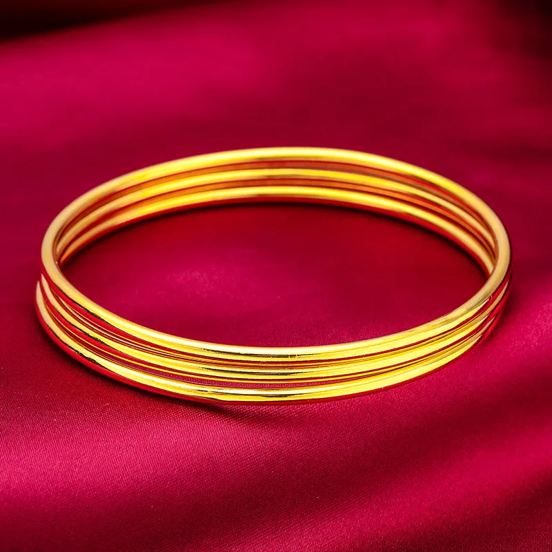 

2.8mm Three-Life Bracelet for Women, 24K Gold, AU999 | Polished triple rings, 2.8mm sleek band for daily elegance.