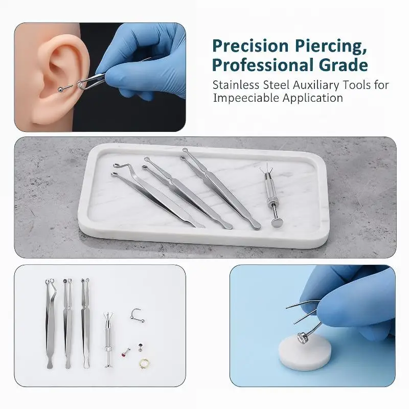 Stainless Steel Piercing Forceps Clamp Tool Lip Nail Earring Puncture Clip Open Close Ear Nose Septum Body Piercing Tool