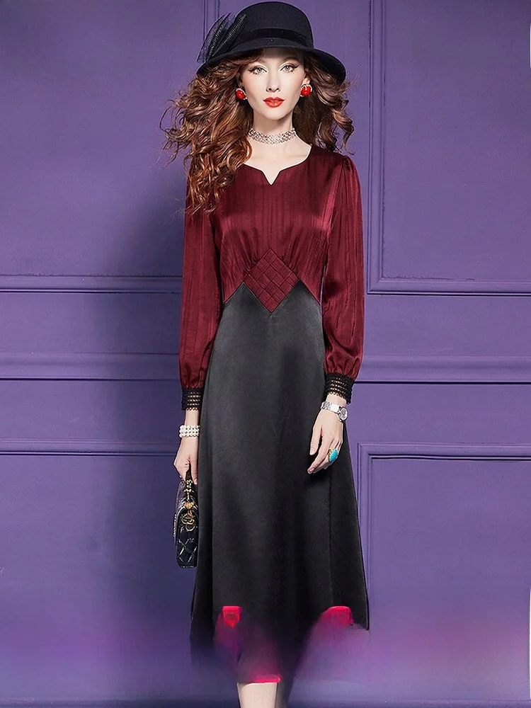 

Elegant A-Line Dress Women's Summer Slim Fit Midi Skirt Unique Personality High Waist Acetate Fabric Long Sleeve V-Neck City ...