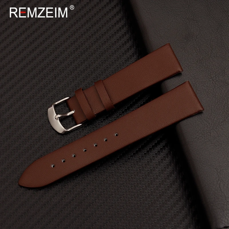 Soft Ultra Thin Leather Watchband Leather Watch Strap 14mm 16mm 18mm 20mm 22mm Silver Stainless Steel Buckle Men Women Watchband