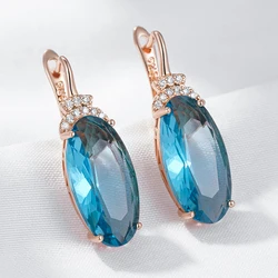 Wbmqda Transparent Oval Blue Stone Drop Earrings For Women 585 Rose Gold Color Special Wedding Jewelry Accessories
