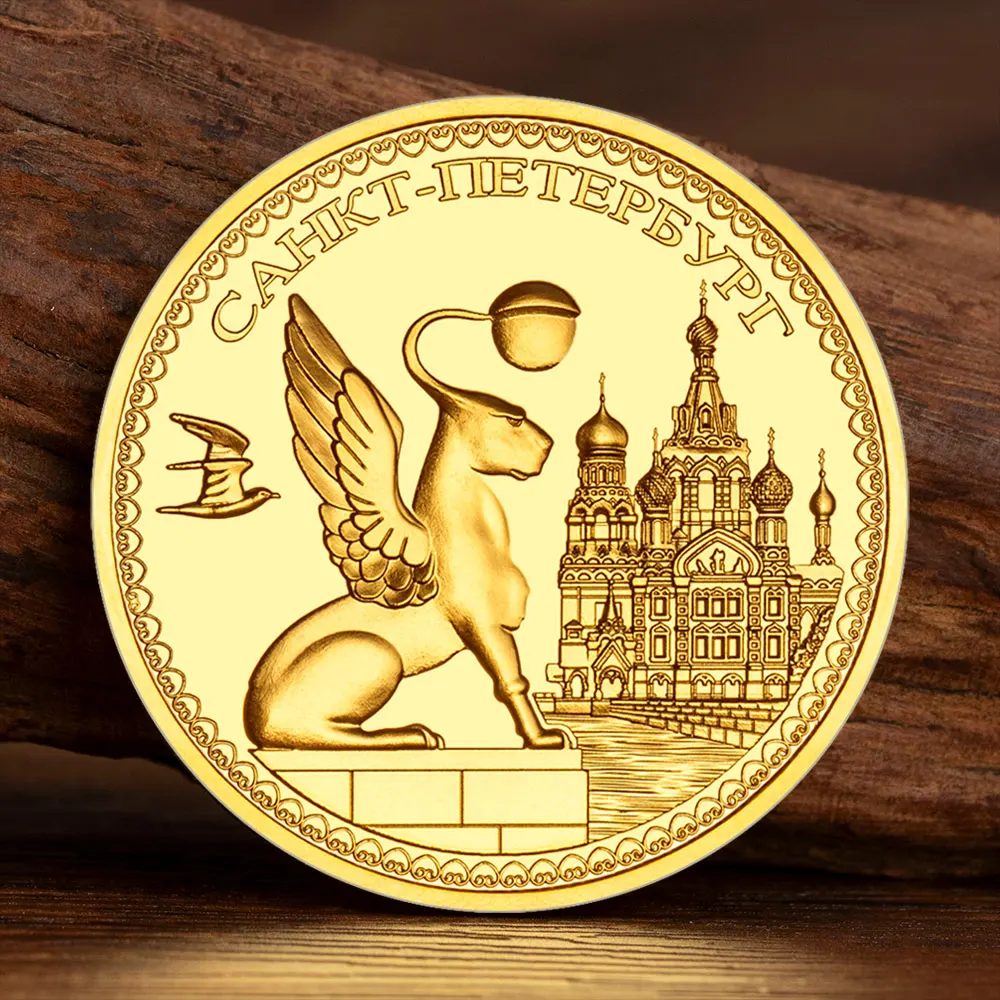 Русский-Санкт-Петербург-Позолоченные-сувенирные-монеты-Двуглавый-узор-орла-Коллекционная-коллекция-монет-Искусство