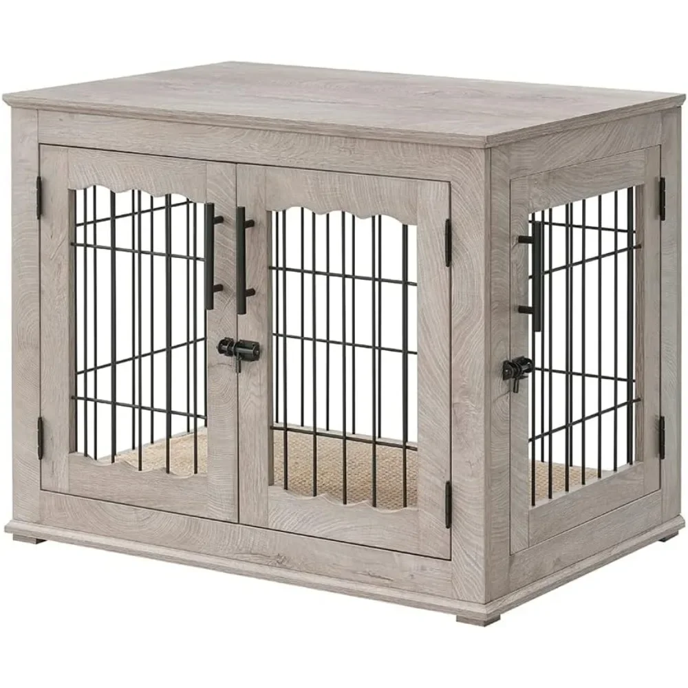 

Furniture - Style Dog Crate End Table. Double - Door Wooden & Wire Kennel with Pet Bed, Indoor Crate for Med - Large Dogs