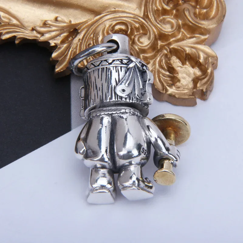 New S925 Sterling Silver Personalized Rotatable Chieftain Holding Brass Scepter Indian Wizard Pendant Male and Fema