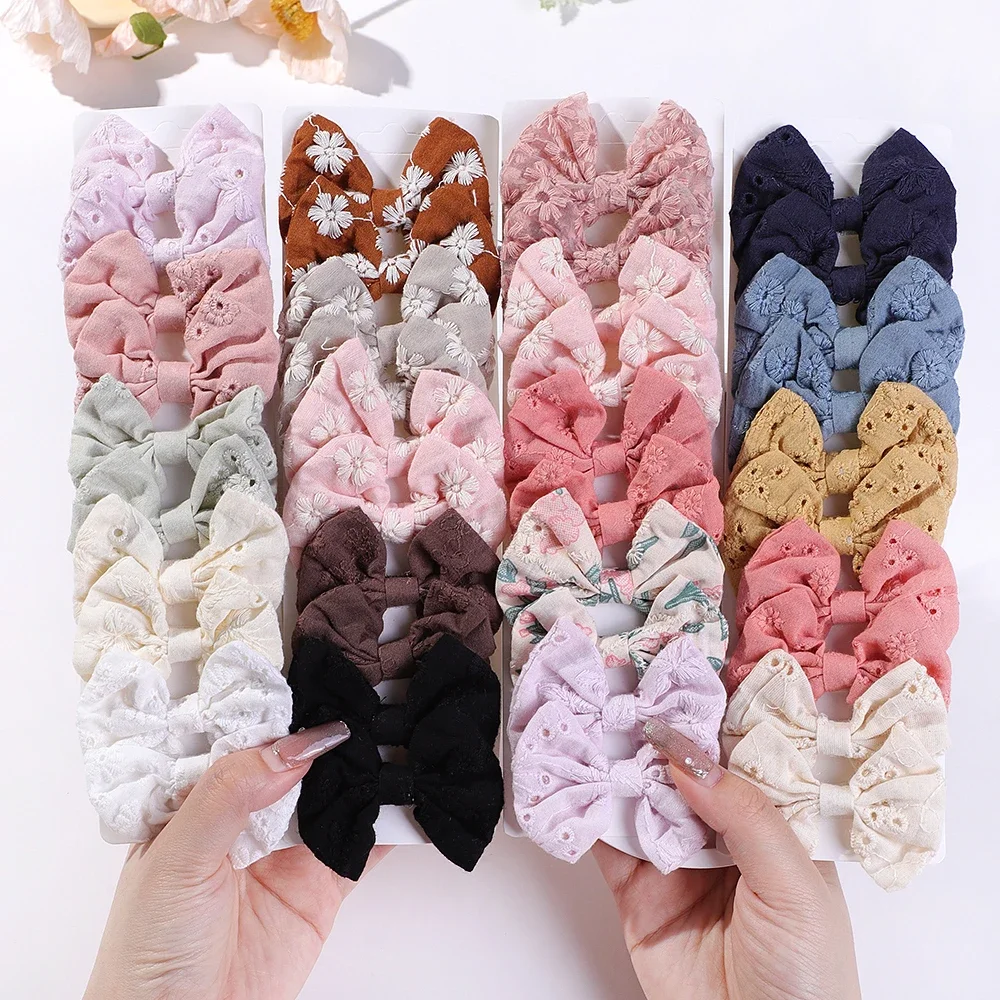 10Pcs/Set Fashion Bows Hairgripes Cotton Embroidery Hair Bow Hair Clip for Sweet Girl Kids Lovely Hairpins Headwear Sets Gift