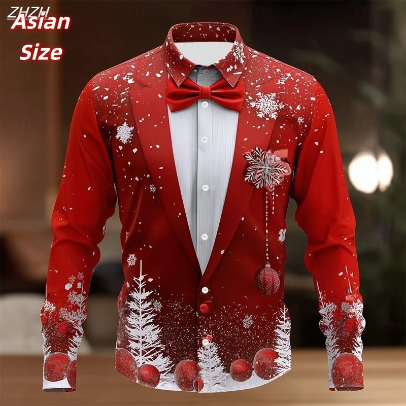 

Снежинки, искусственный костюм, гавайские рубашки для мужчин, рождественские елки, рубашки Aloha с 3D принтом, повседневные топы, свободная блузка с длинным рукавом