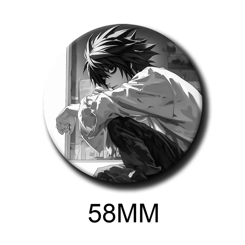 58mm Cartoon Character L Lawliet Soft Button Pin Anime Role L Lawliet Brooch Creative Badge for Backpack Clothes Decoration Gift