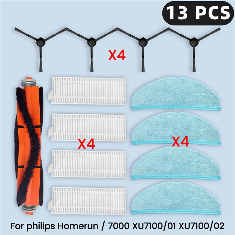 

AT02-For Homerun Serie 7000 XU7100/01 XU7100/02 Robot Vacuum Filter Main Side Brush Mop Cloth Accessories