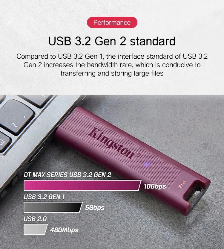 Kingston DataTraveler Max Type-A محرك فلاش USB 256 جيجابايت 512 جيجابايت 1 تيرا بايت USB 3.2 Gen 2 محرك فلاش محرك القلم الأحمر DTMAXA للكمبيوتر