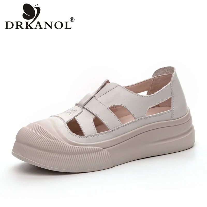 DRKANOL Fashion Women Flat Platform Shoes Summer Thick Bottom Hollow Out Breathable Sandals Slip On Lightweight Casual Sneakers