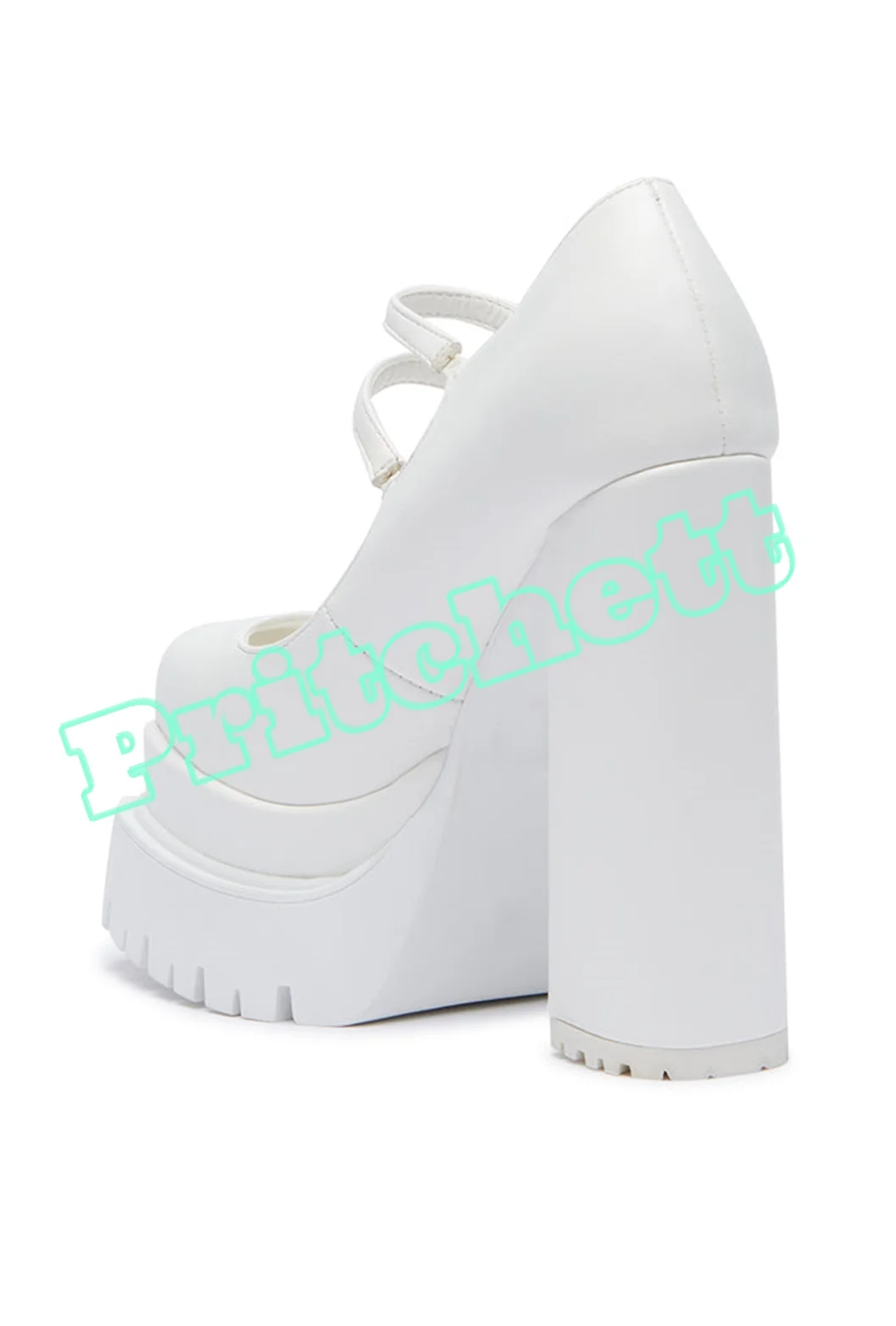 Décolleté a doppia piattaforma cinturino con fibbia alla caviglia punta tonda tacchi alti grossi Solid White Mary Jane Shoes Cosplay estate 2024 nuovo