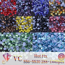 VC Multi-color SS6-SS30 Glass Crystal HotFix Rhinestones Flatback Iron On Stones For DIY Nail Art Fabric Clothes Decoration