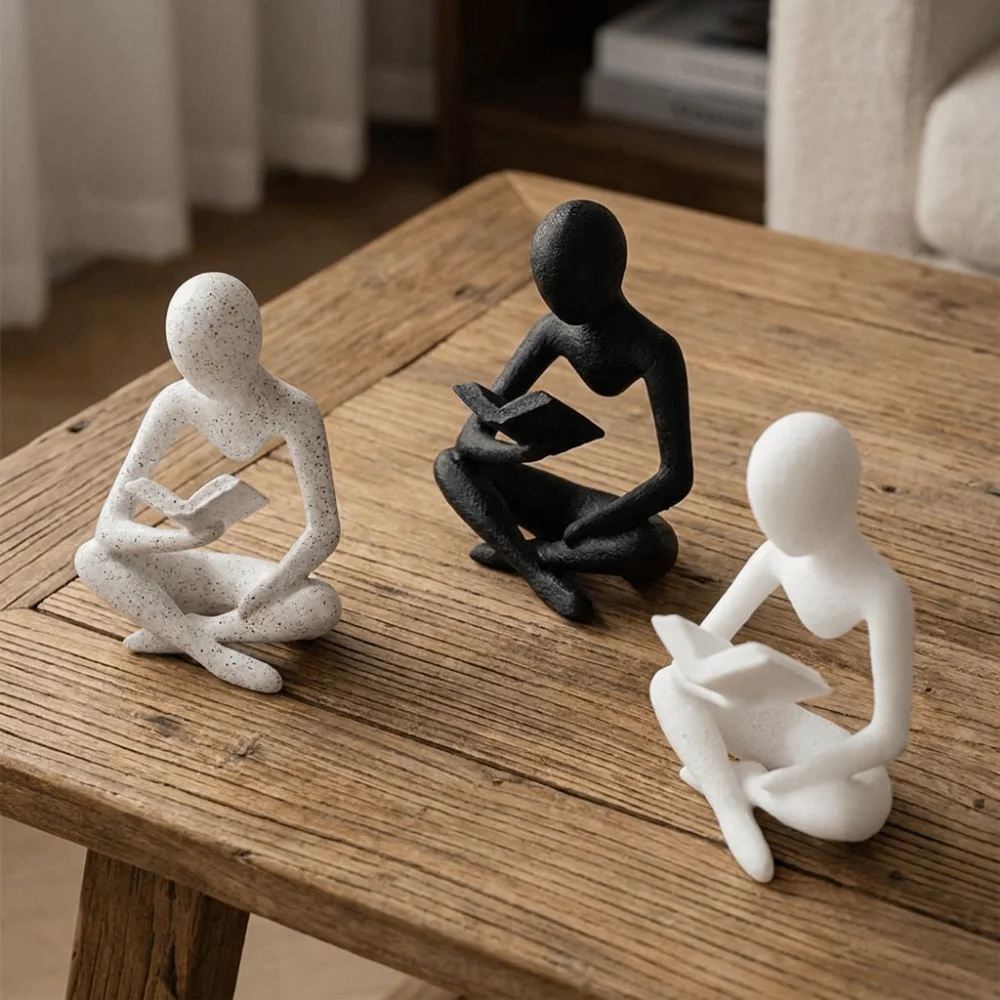 Mini Reader Sculpture Ornament Minimalist Abstract Reader-Shaped Statue Decorative 3D Printed Thinker Statue Bookshelf Decor