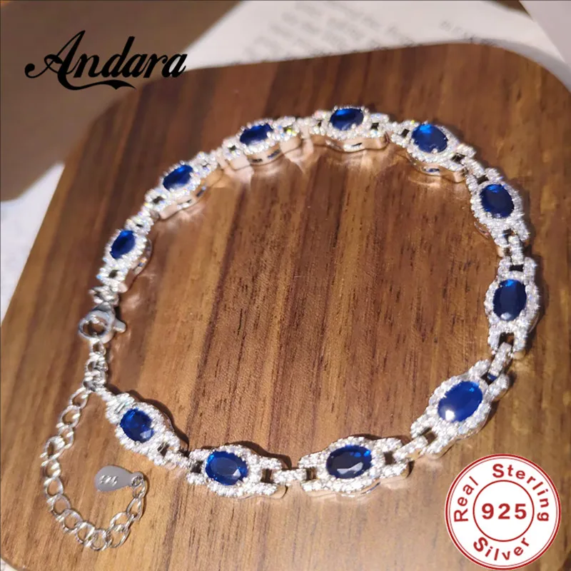 Andara S925 Sterling Silber Armband mit blauem Saphir für Damen, hochwertiger Schmuck, geeignet für verschiedene Anlässe – Detail 6
