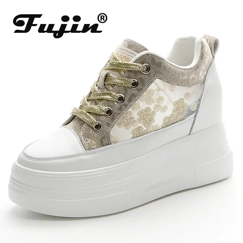 

Fujin 8cm 10cm Air Mesh Genuine Leather Women Platform Chunky Sneakers High Brand Shoes Vulcanize Summer Hidden Heels Breathable