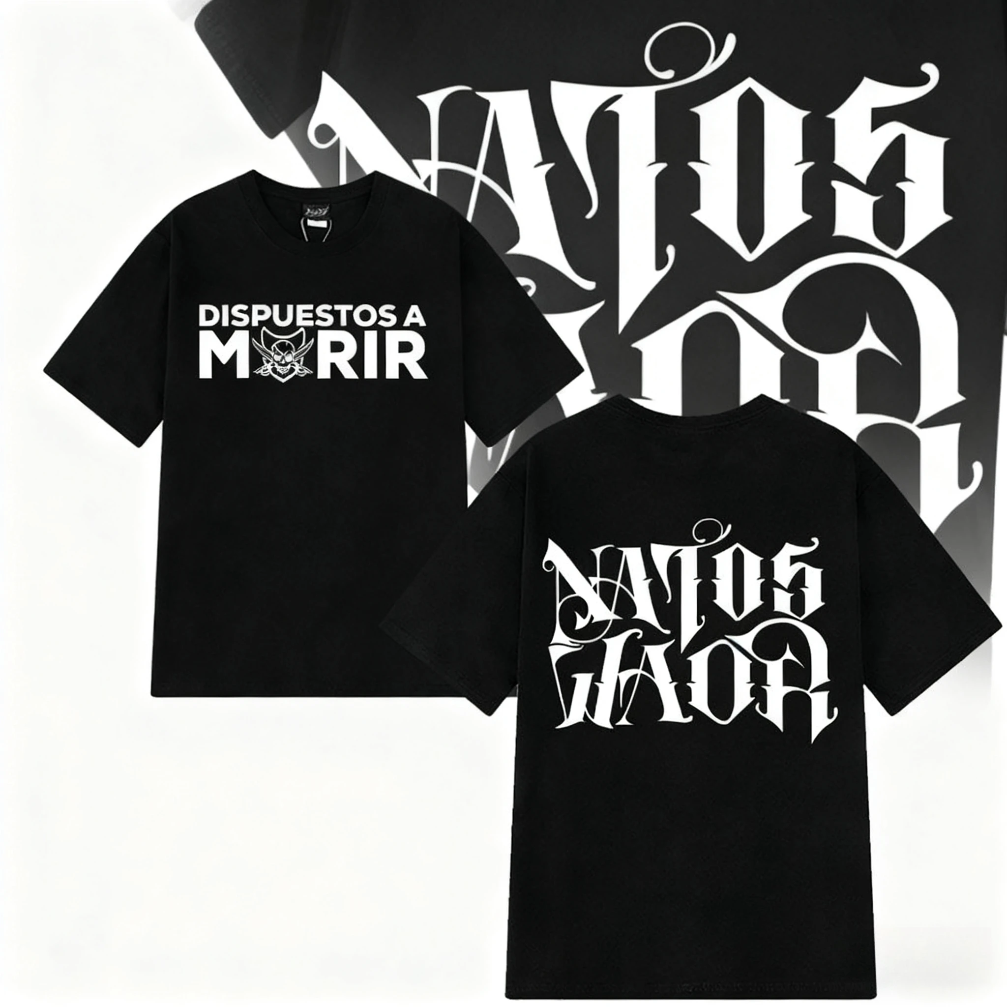 

2025 Summer Rapper NATOS WAOR Dispuestos A Morir Vintage Men's Women Hip Hop Tees Oversized 100% Pure Cotton Printed T-shirt
