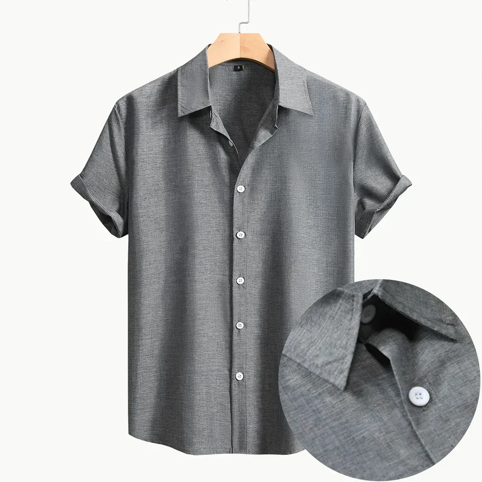 2025 Summer New Fashion Men's Solid Color Simple Single-breasted Short Sleeve Turn-down Collar Shirts Casual Trendy Shirts Male